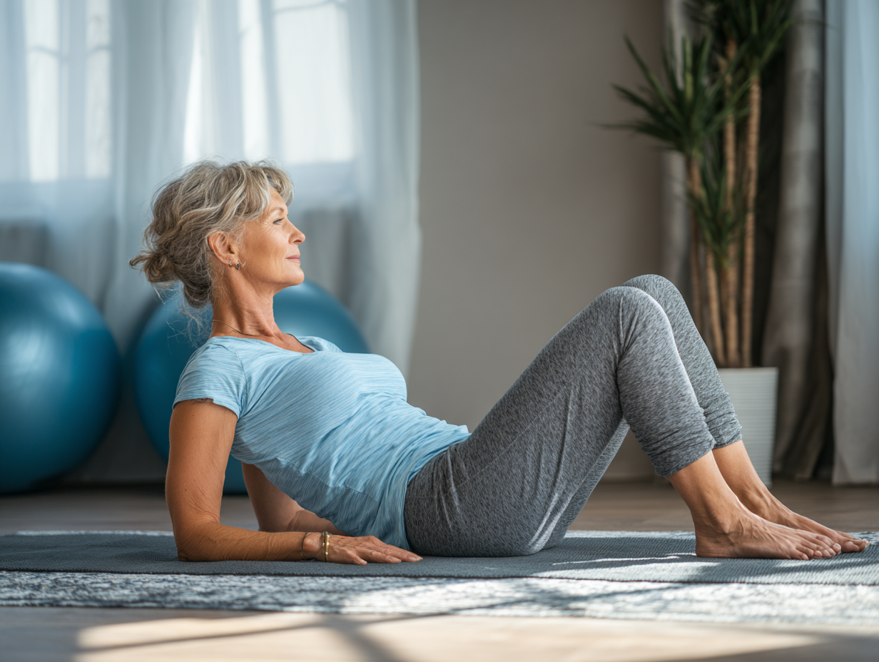 Інструктор йоги працює з групою людей старшого віку в затишній студії